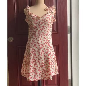 Showpo Mini Dress 8 White Pink Roses Tie Strap Lined Floral Summer Australia